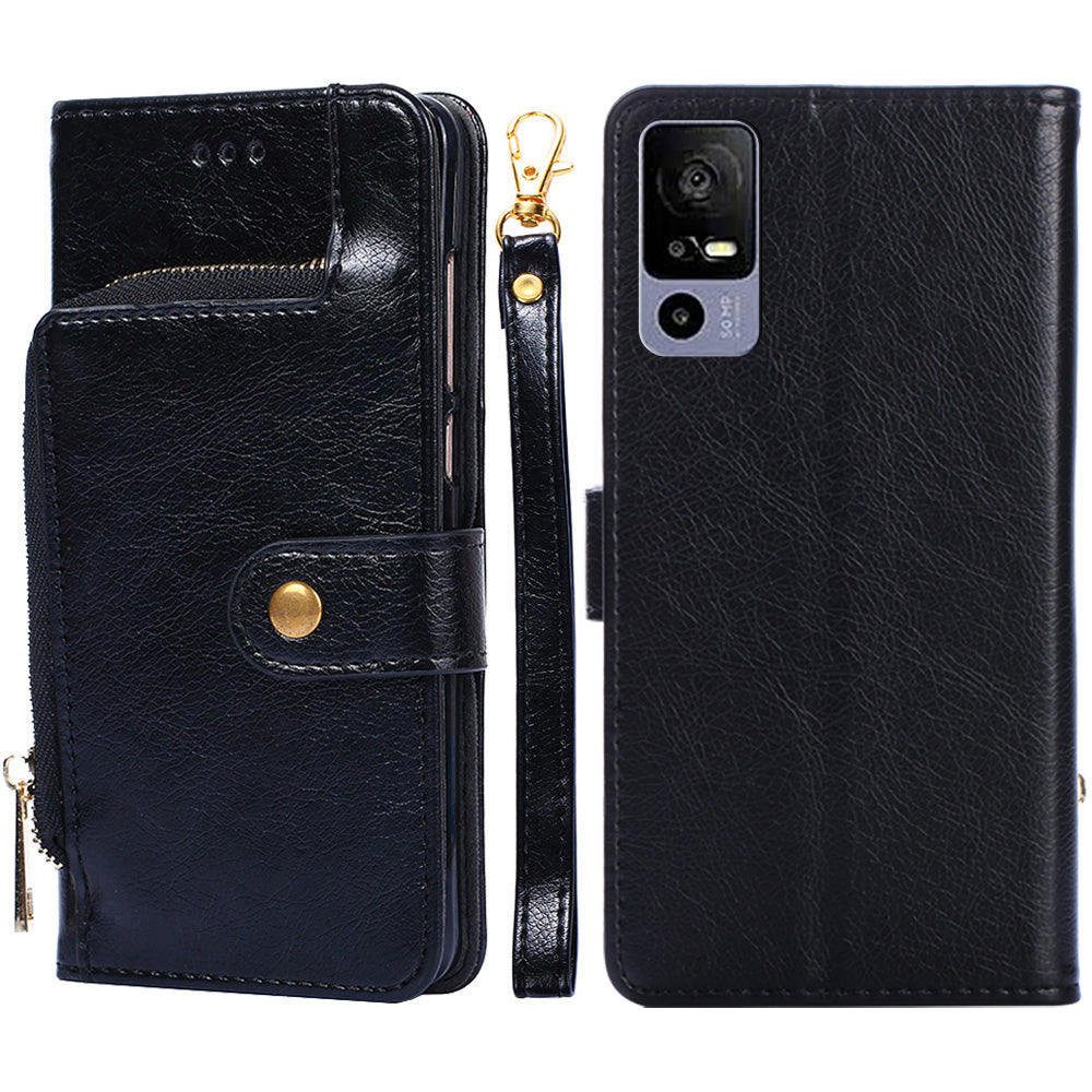 Zipper Pocket PU Leather Case for TCL 40R 5G Anti-scratch Phone Stand Wallet Cover with Handy Strap Zipper Pocket PU Leather Case for TCL 40R 5G Anti-scratch Phone Stand Wallet Cover with Handy Strap